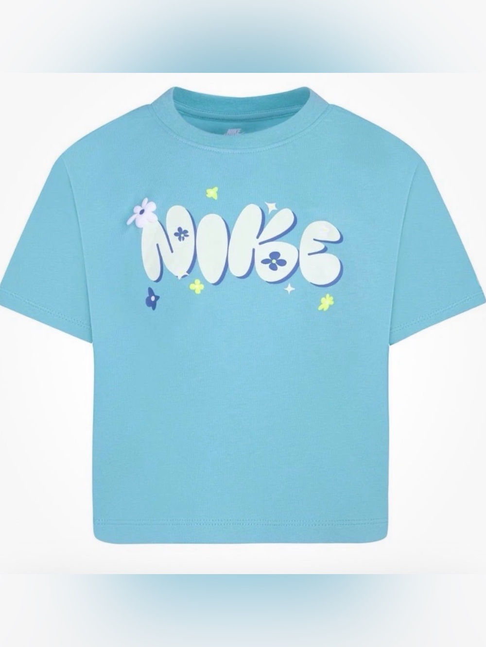 Nike Light Blue Tee with White & Purple Floral Logo - 4T